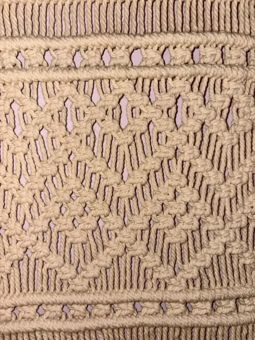 Large Macrame Wall Hanging -7 of Hearts - Boho Chic Cream Woven Tapestry Decor-
